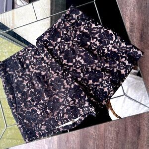 BCBG Maxazria Black Lace Nude Lining Shorts. Size 2